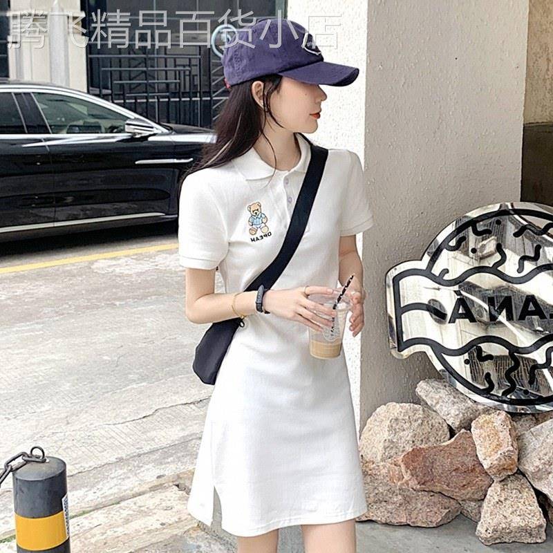 辣妹白色polo领连衣裙女装夏季小个子气质修身运动休闲显瘦短裙子
