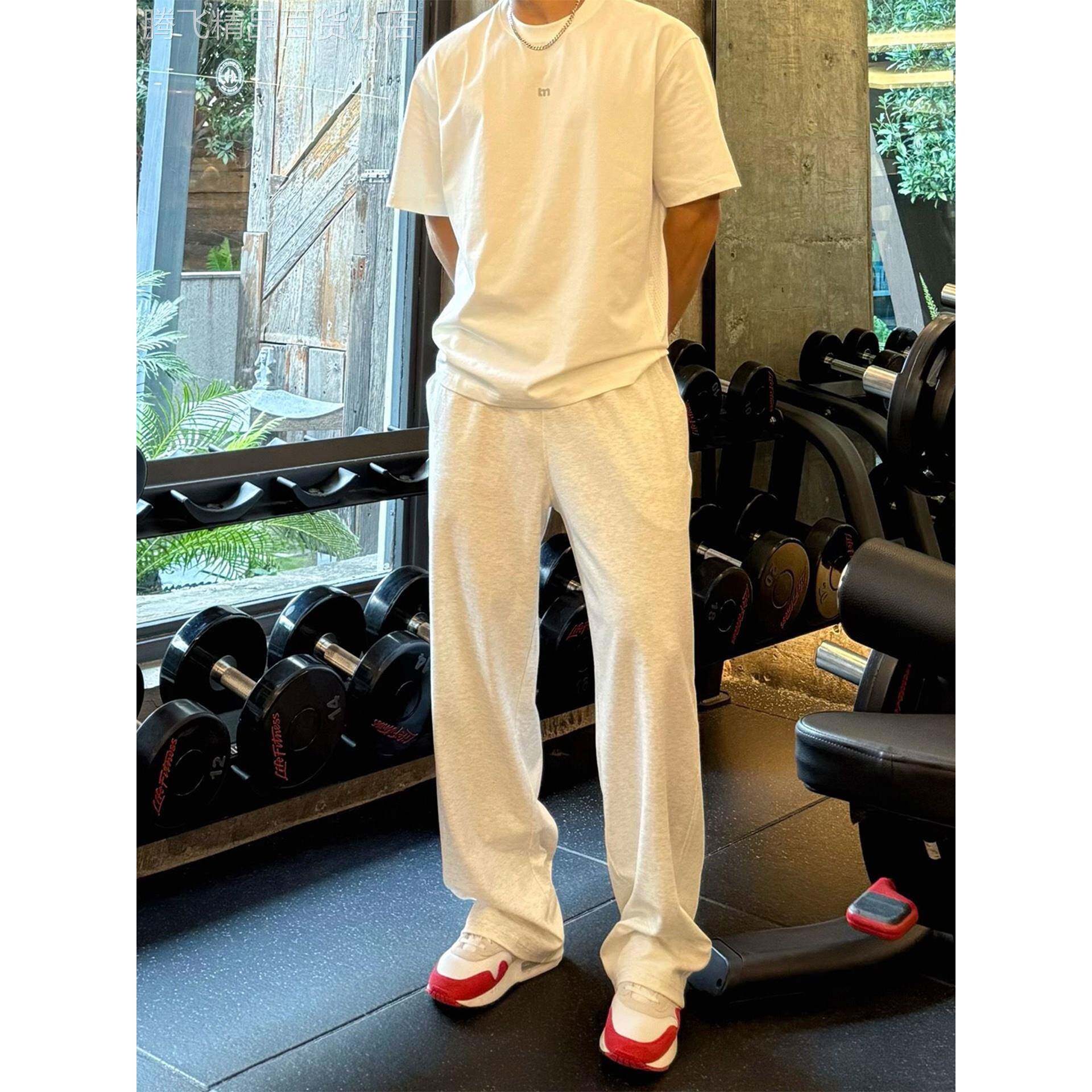 潮流时尚休闲弯刀卫裤男士美式薄款纯色宽松运动裤子直筒微喇长裤