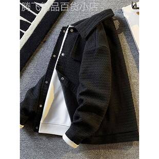 潮牌黑色小香风外套男春秋季2025新款痞帅高级感宽松粗纺工装夹克