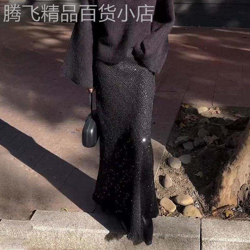 黑色亮片半身裙女2026春季流行爆款气质高腰显瘦百搭小香风鱼尾裙