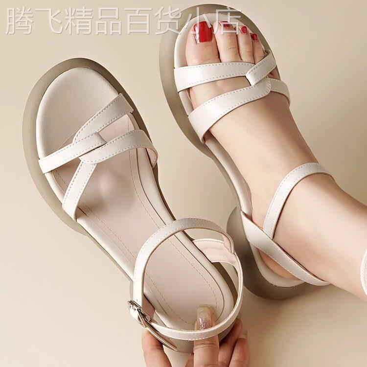 真皮厚底休闲 时装凉鞋女2025新款夏季外穿时尚软底平底大尺码妈