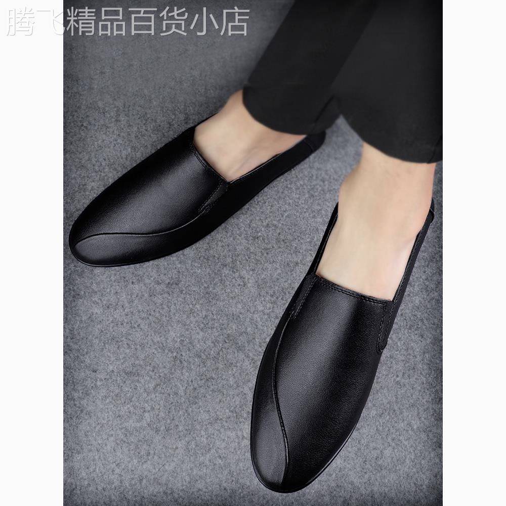 皮鞋男夏季新款真皮懒人一脚蹬休闲豆豆鞋透气防臭软底驾车潮鞋子