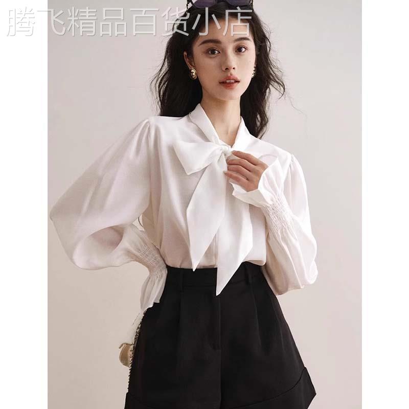 白色衬衫女2026新款春秋款法式蝴蝶结设计感小众长袖衬衣气质上衣