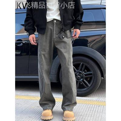 潮牌男士高级感弯刀裤2025年秋冬季新款宽松美式牛仔裤男款工装裤