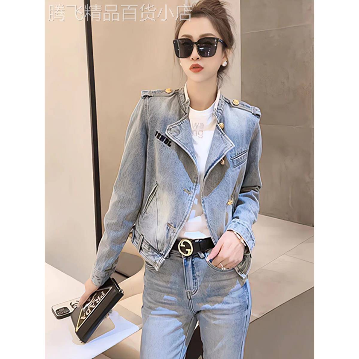 欧洲站时尚覆古字母刺绣牛仔外套女2025年春秋新款宽松显瘦上衣潮