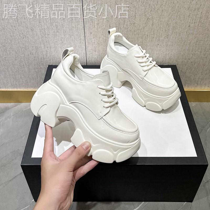 香港真皮松糕厚底小皮鞋女2024秋季小个子隐形内增高乐福鞋女8cm