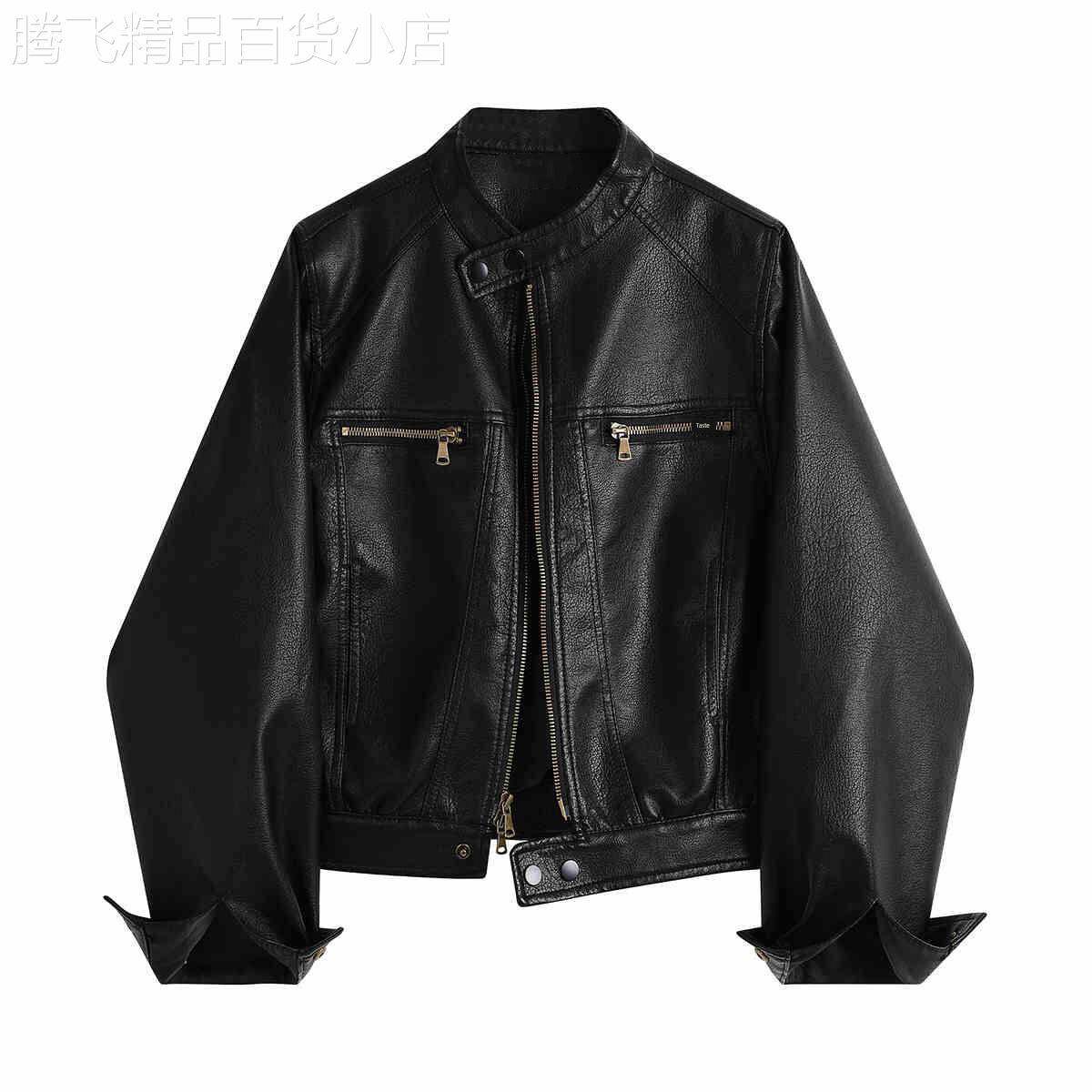 黑色立领皮衣外套女春秋2025新款酷飒风小个子短款机车服夹克上衣