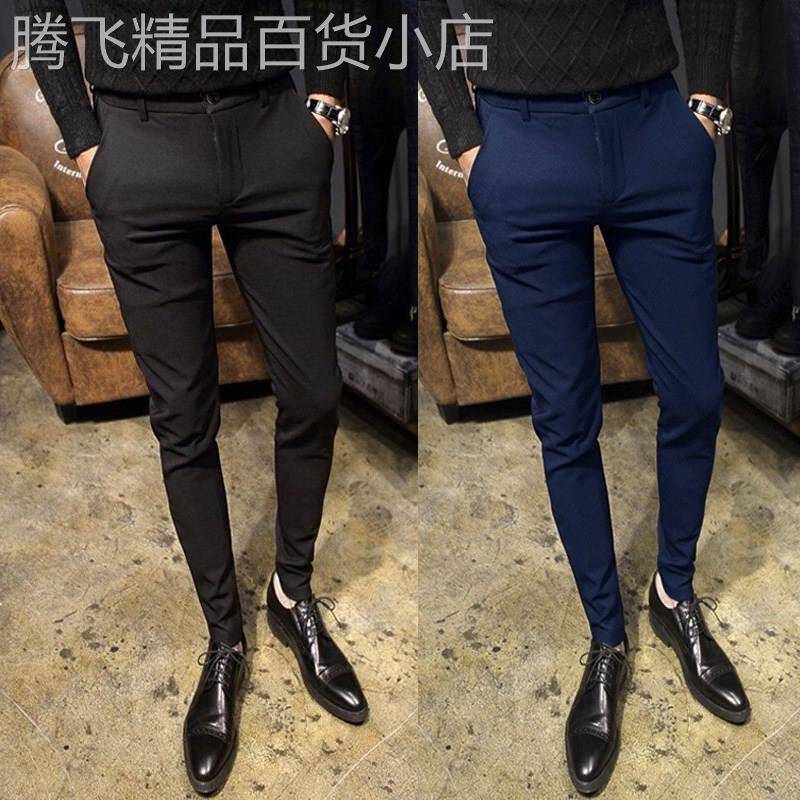 LL男装修身烟管裤九分西裤男夏季发型师潮牌紧身弹力休闲长裤子潮