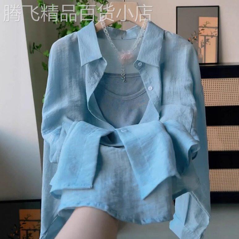 棉麻防晒衬衫女夏季薄款2026新款韩版时尚洋派外搭开衫长袖上衣潮