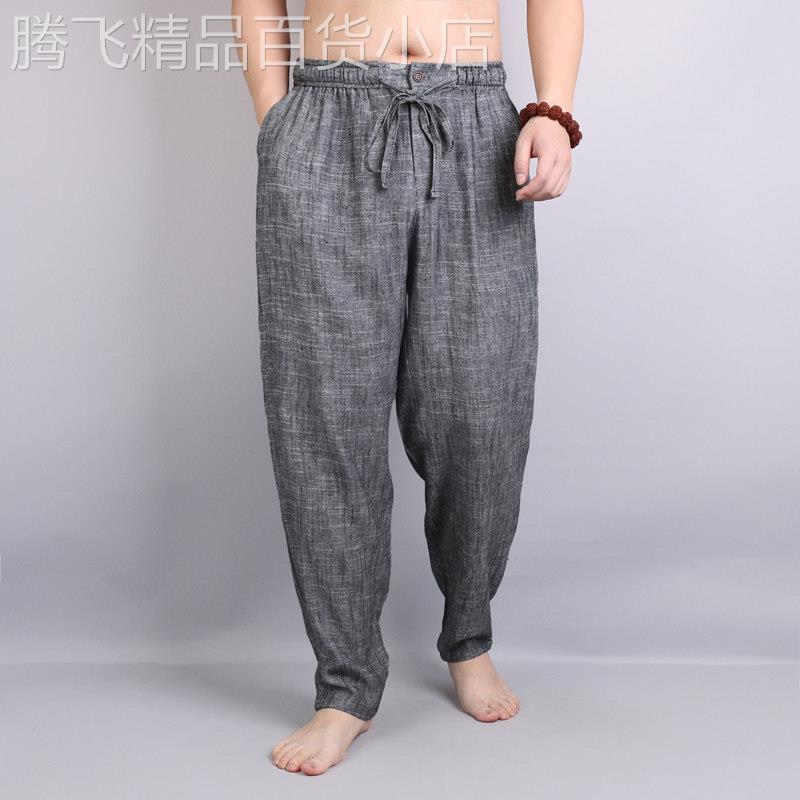 港风覆古亚麻哈伦裤男士 棉麻休闲裤 宽松潮男小脚裤中国风萝卜裤