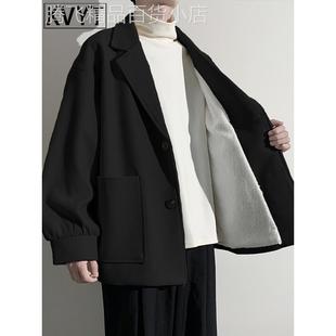 男士2025超火羊羔绒外套冬季高级感短款风衣男款加厚保暖毛呢大衣