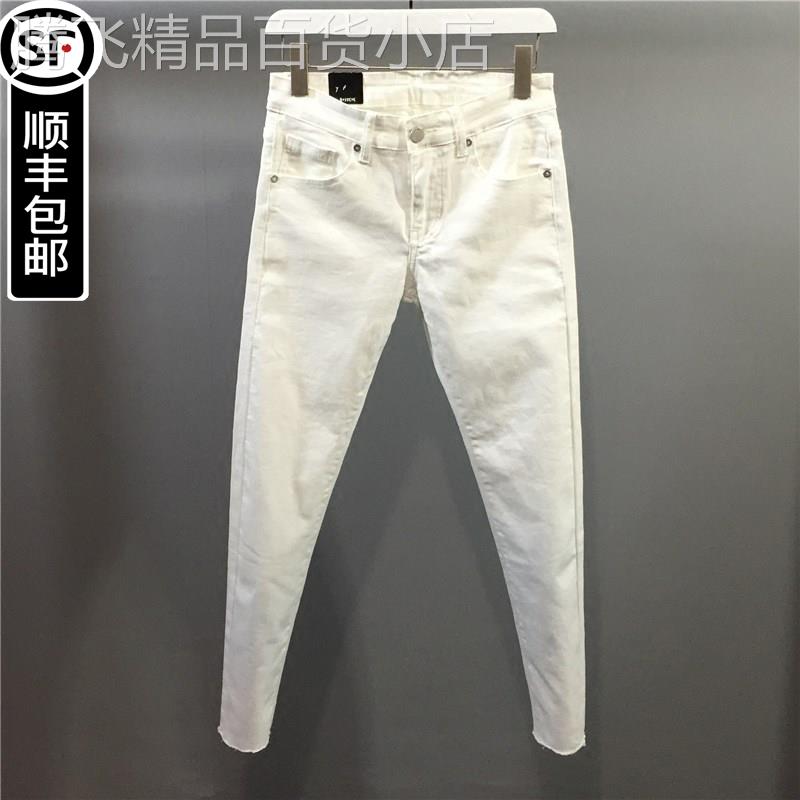 香港潮牌代购韩版新款白黑色九分长版牛仔裤男百搭修身弹力窄脚裤