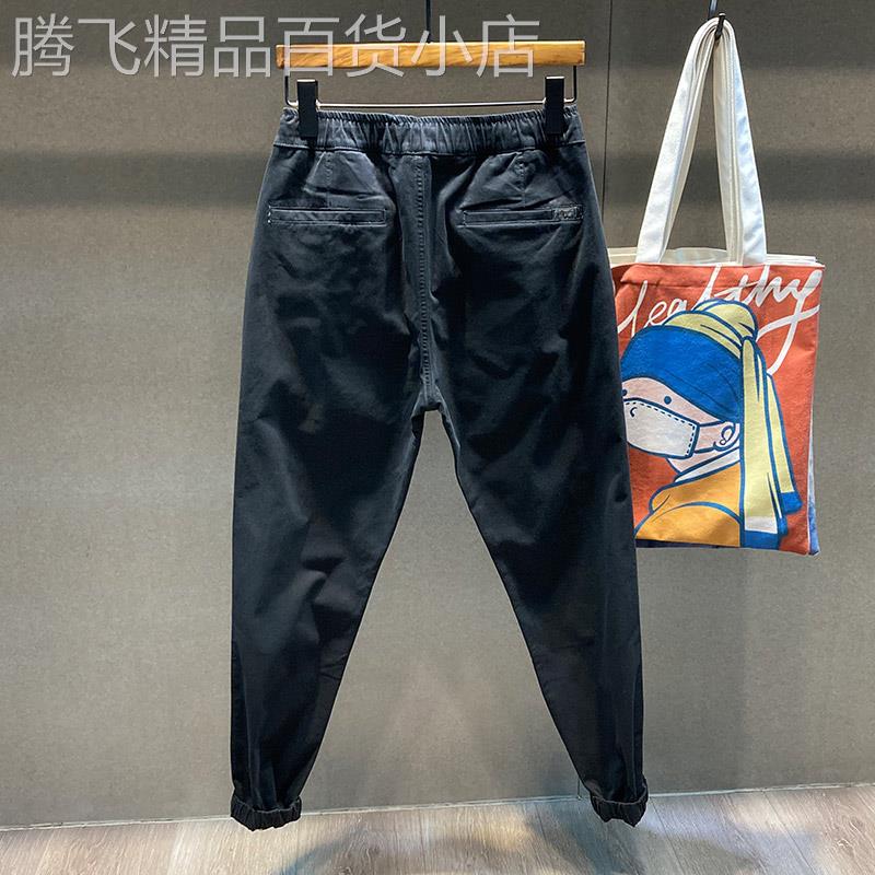 潮牌简约休闲裤男秋季韩版松紧腰加绒工装裤子潮流宽松大码束脚裤