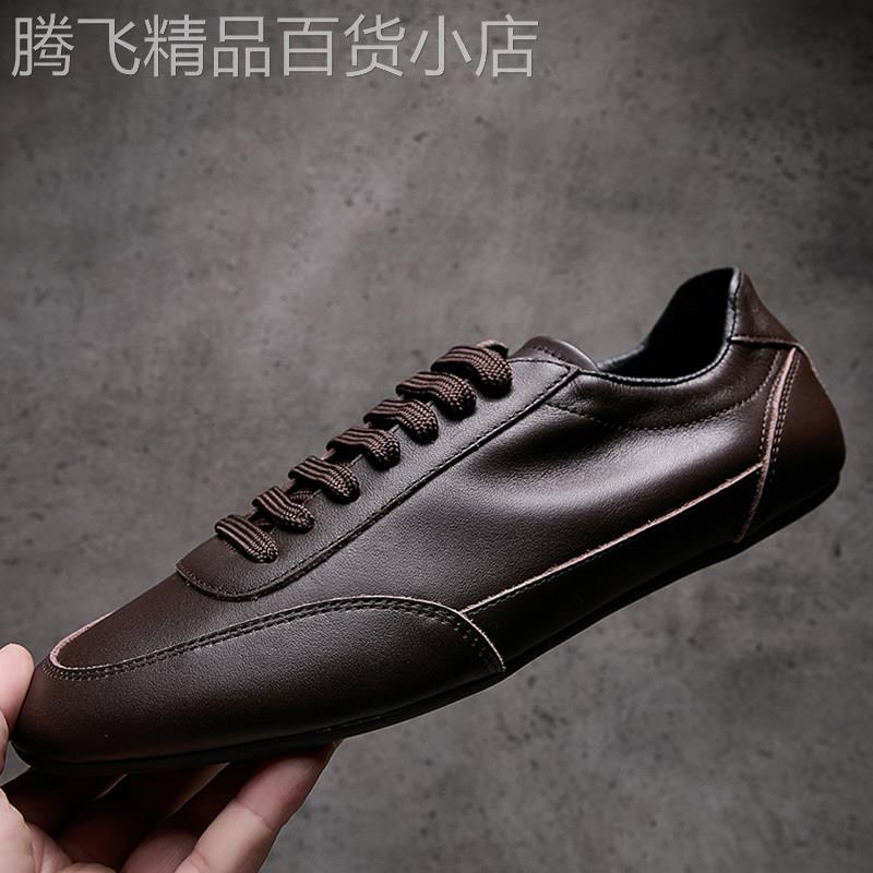 香港真皮夏季新款阿甘鞋男英伦风复古时尚潮牌休闲鞋牛皮德训板鞋
