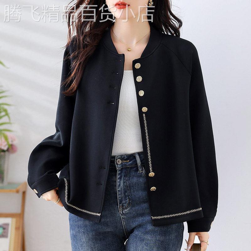 小香风黑色短款棒球服外套女春装新款宽松显瘦大码女装休闲上衣
