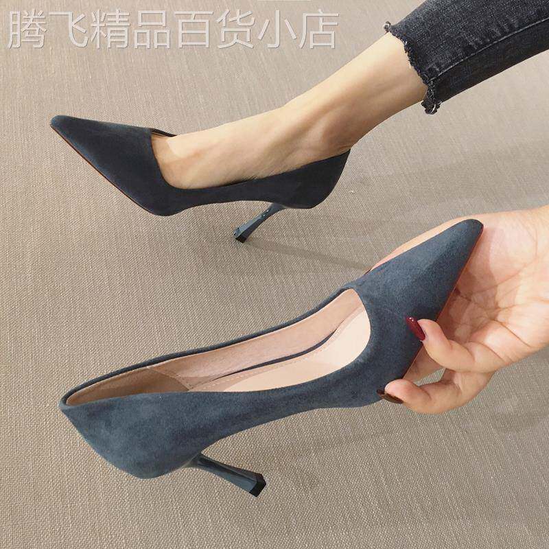 店主自留新款~真皮高跟鞋女2025春秋季尖头浅口黑色细跟职业单鞋