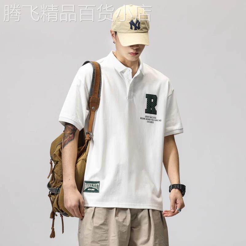 日系polo衫短袖T恤男夏季设计感小众宽松高级感痞帅工装衬衫T恤