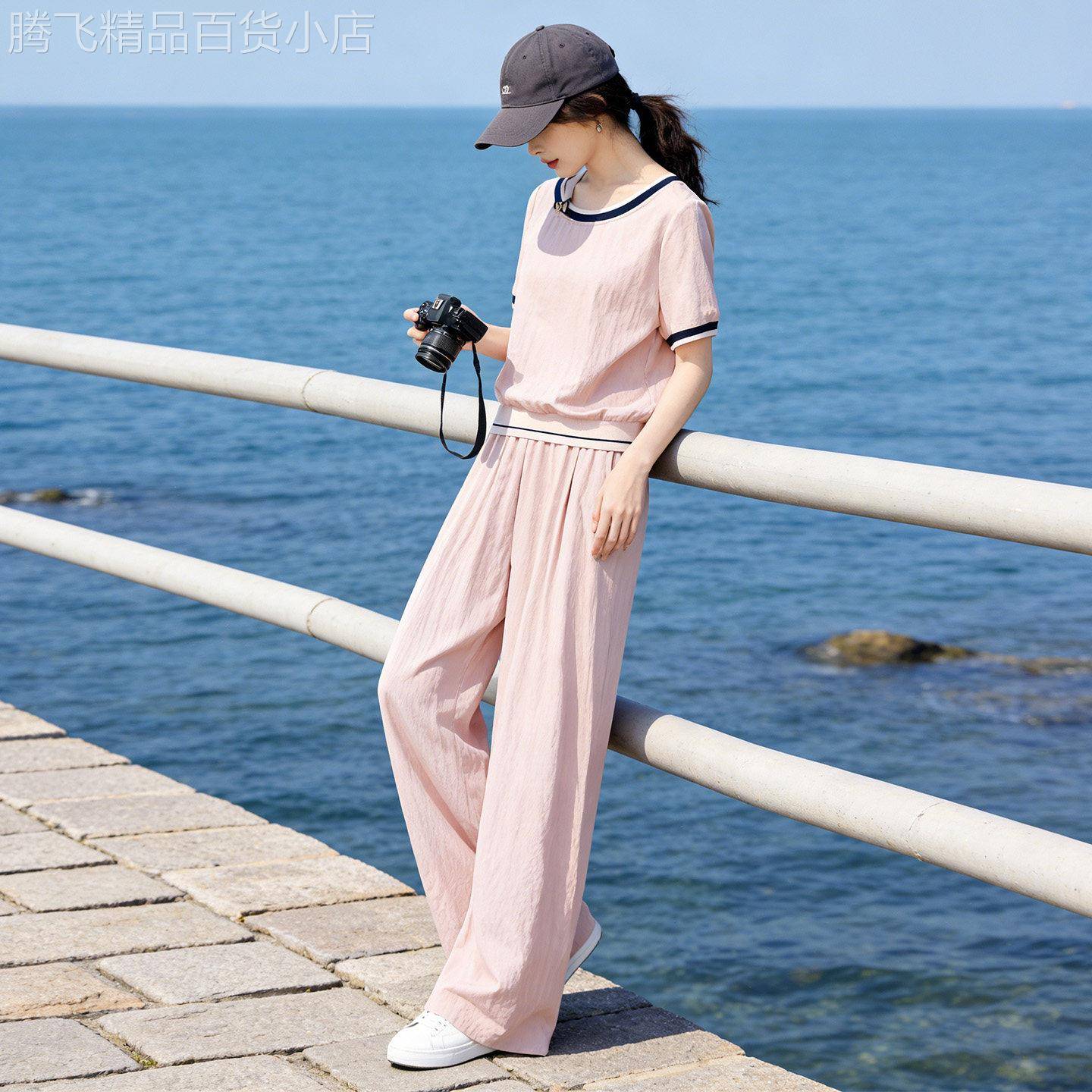韩国休闲运动套装女2026夏季显瘦冰丝短袖t垂感阔腿裤薄款两件套