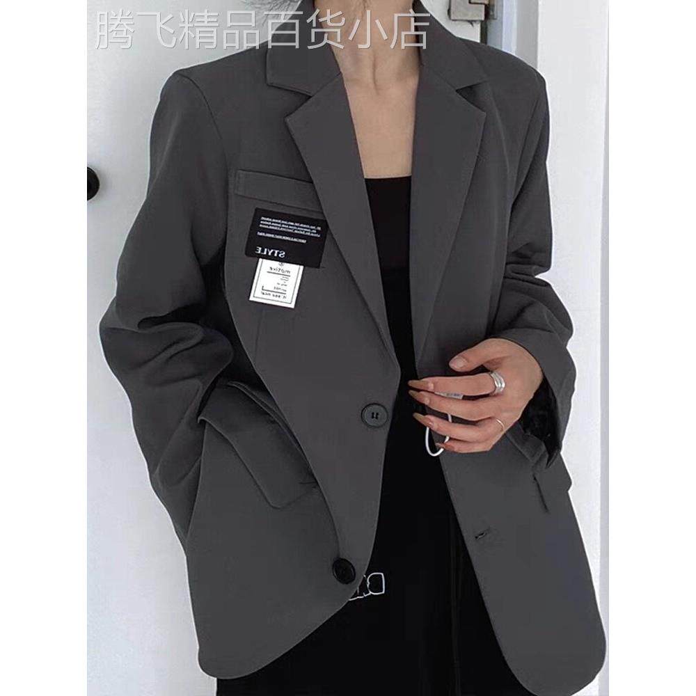意大利韩版宽松灰色小西装外套女春秋百搭小众休闲黑色西服小个子