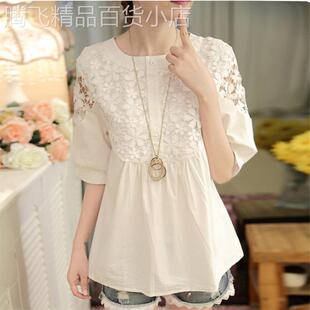 雪纺娃娃衫女短袖夏季薄款2025新款收腰白色蕾丝小衫半袖t恤上衣