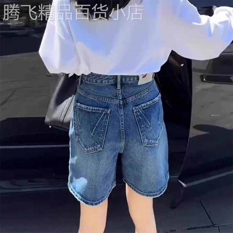 蓝色复古高腰牛仔短裤女夏季欧货百搭宽松显瘦小个子阔腿五分裤子