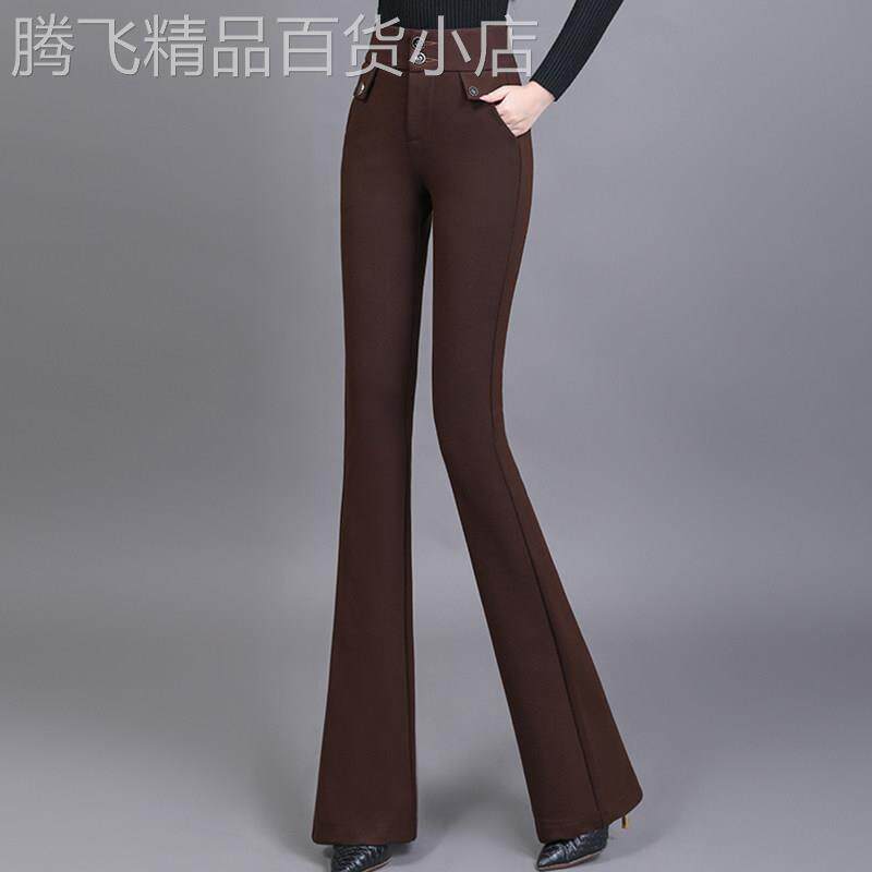 潮牌双扣职业微喇叭裤女士春秋新款高级感高腰紧身垂感休闲拖地裤
