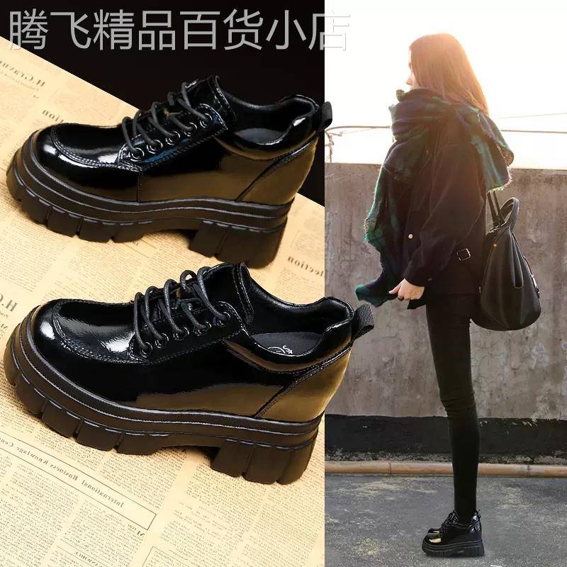 香港内增高小皮鞋女鞋2024新款秋季松糕厚底乐福鞋显脚小单鞋10cm