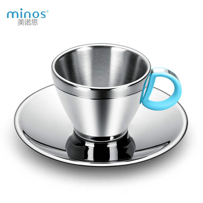 美诺思minos 不锈钢双层咖啡杯连碟欧式高档精致浓缩咖啡杯