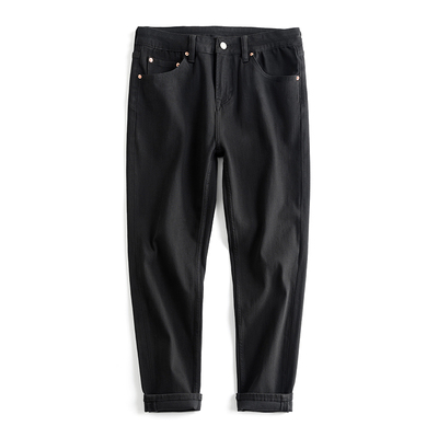 秋冬不掉色牛仔裤男士黑色九分裤