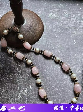 天然石中古项链女天然粉水晶项链