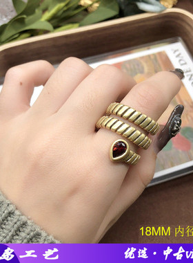 电商中古戒指小众轻奢做旧金镶宝