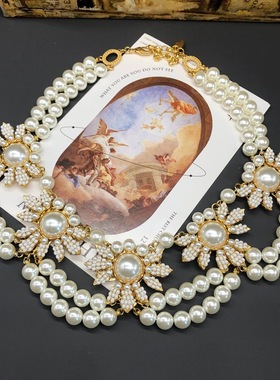 vintage饰品重工手工编织花朵珠