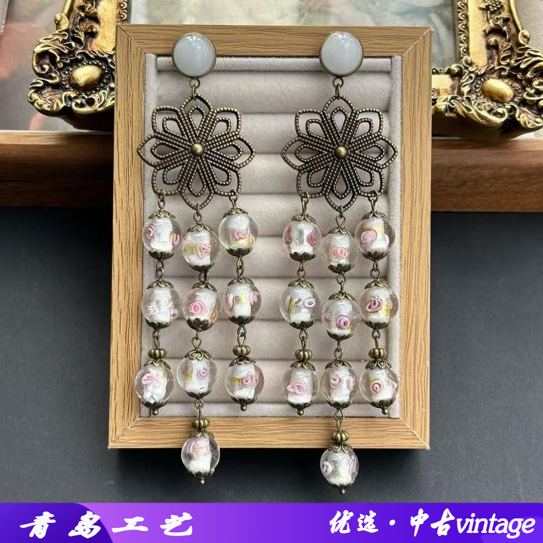 中古粉色琉璃感复古做旧夸张款重