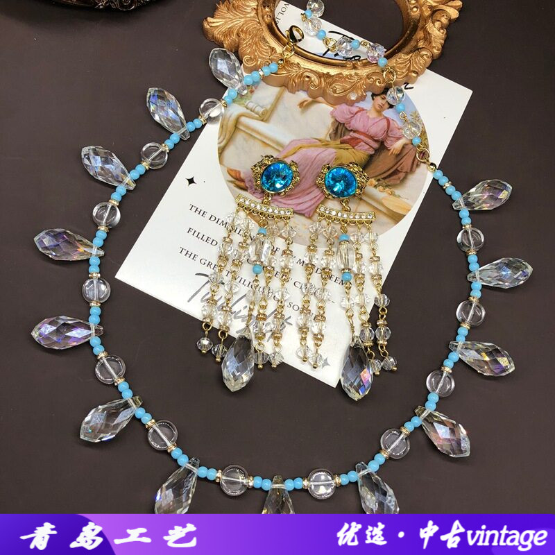 新款中古vintate琉璃串珠项链长