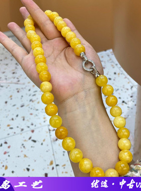12mm黄色玛瑙串珠项链新中式圆珠锁骨链时尚百搭感串珠饰品