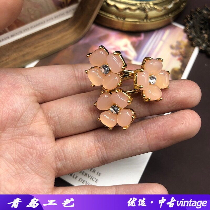 新款中古风高档指环镀真金粉色镶