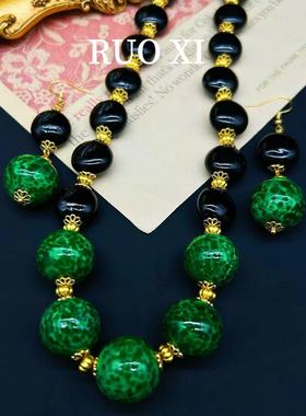 青岛vintage点翠绿色蛙皮圆珠琉