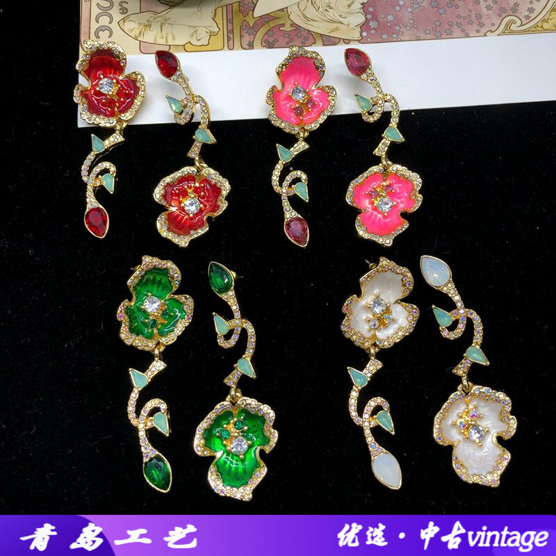 青岛中古vintage饰品耳钉彩色珐