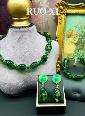 西洋饰品vintage森林系孔雀绿串