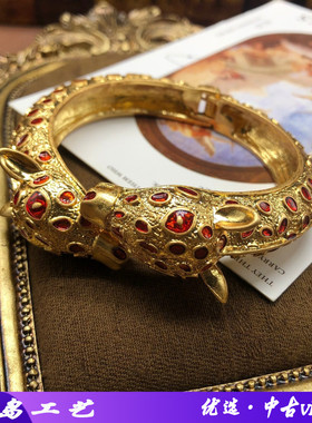 复古手环镀真金小鹿设计珐琅釉斑