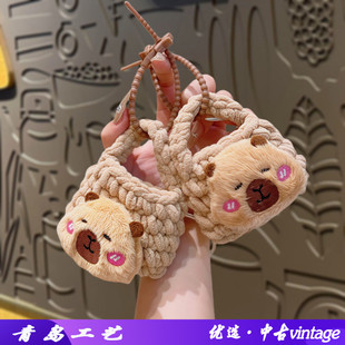 卡皮巴拉零钱包成品手工钩织零钱包蓝牙耳机套可爱卡通钥匙扣挂件