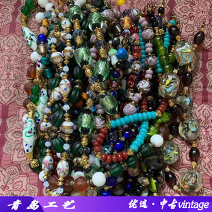 欧美意大利中古老琉璃Vintage彩色宝项链穆拉诺欧泊项精致