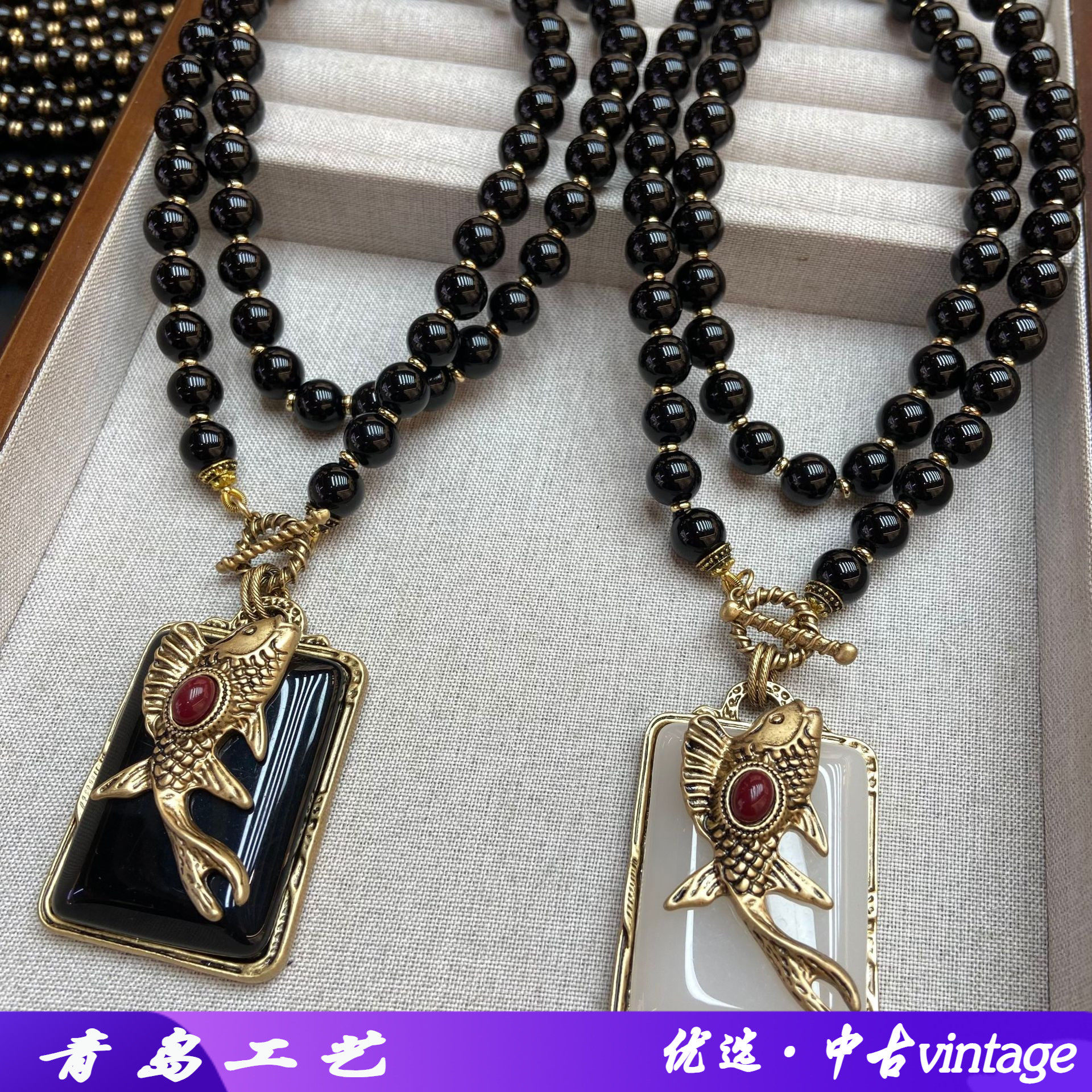 vintage小众设计复古感黑玛瑙金