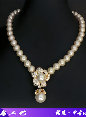 vintage优雅大气镶钻花朵吊坠珍