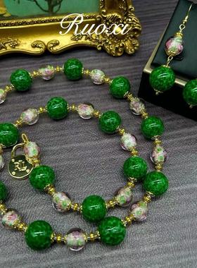 若曦vintage复古点翠琉璃印花感