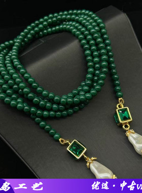 法式复古小众设计异形珍珠绿色水