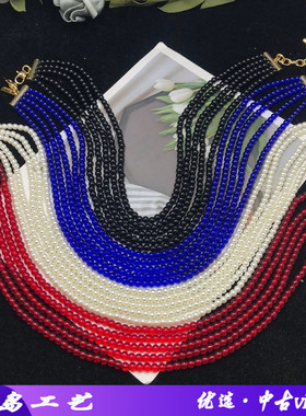欧美外贸重工复古琉璃珠珍珠多层