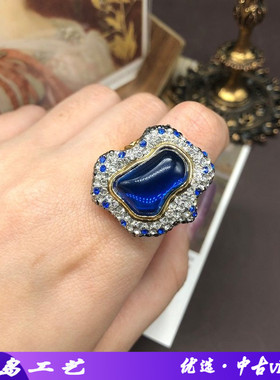 精美时尚高档密镶满钻蓝色琉璃戒