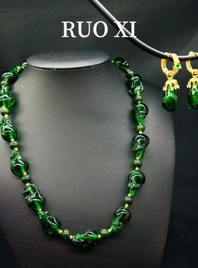 vintage西洋回流祖母绿琉璃复古