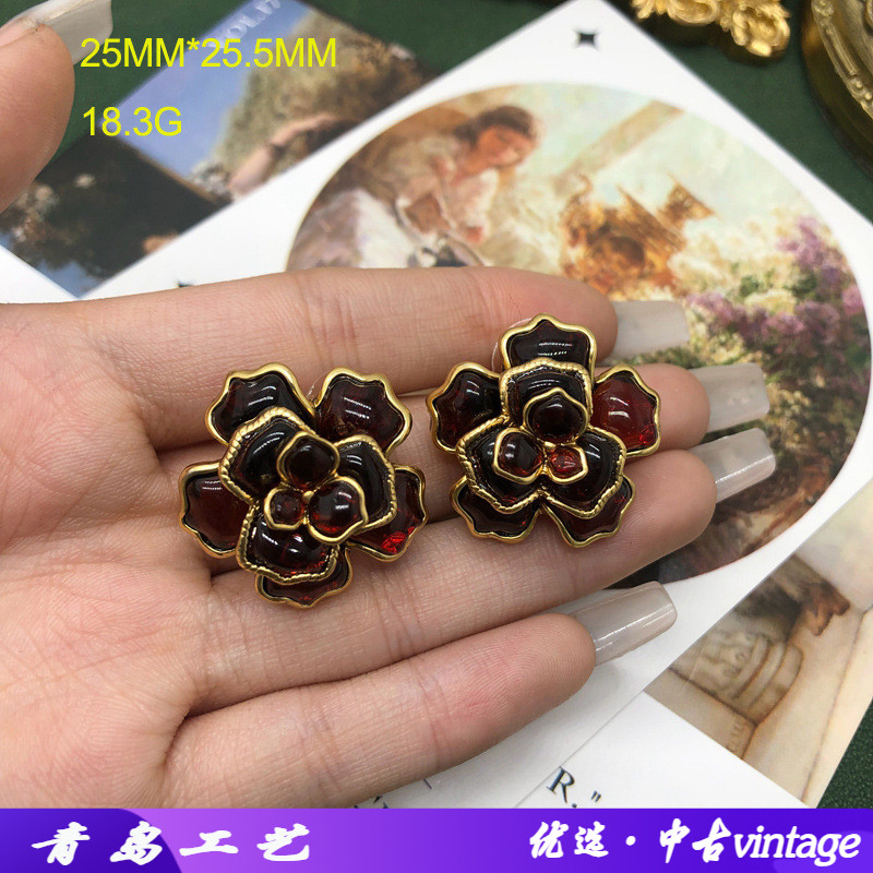 立体红色花朵项链耳环中古套装vintage复古日常百搭配饰